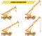 Building crane truck with different boom position. Heavy equipment and machinery. Construction machine. Vector