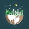 Building Ecology.Green cities help the world with eco-friendly concept ideas.vector illustration