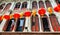 Building facade with a row of Chinese paper lanterns outside in Chinatown, Singapore