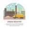 Building factory industry zone. Construction specialized transport. Flat illustration.