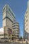 Building of fashion shopping center P`PARCO with round shapes in the Ikebukuro district north of Tokyo under summer blue sky