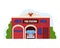 Building fire station, services to population, garage with transport, design cartoon style vector illustration, isolated