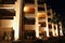 Building of five star hotel in Egypt illuminated at night. Hotel of resort