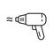 Building hairdryer icon. Linear logo of electric heat gun with hot air. Black simple illustration of professional repair tool.