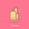 Building icon in comic style. Town skyscraper apartment cartoon vector illustration on isolated background. City tower splash