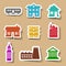 Building icons set on color stickers