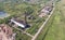 building and infrastructure of an old abandoned thermal power plant. view from above