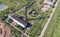 building and infrastructure of an old abandoned thermal power plant. view from above