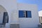 Building With Its Typical Blue Doors And Windows In Ano Mera On The Island Of Mykonos. Architecture Landscapes Travels Cruises.