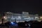 The building of the Legislative Assembly of St. Petersburg during a snowfall night