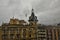 Building in the middle of Rain in Barcelona, next to the University square.