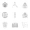 Building, national, style and other web icon in outline style.Denmark, sea, history, attributes icons in set collection.