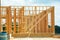 Building of new home construction exterior wood beam construction