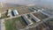 The building of an old farm for cattle. Top view of the farm. Storage of bales of hay on the old farm