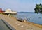 Building and old pilings on the waterfront of Astoria, oregon