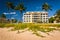 Building and palm trees along the beach in Palm Beach, Florida.