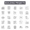Building projects line icons, signs, vector set, outline illustration concept