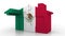 Building puzzle house featuring flag of Mexico. Mexican emigration, construction or real estate market conceptual 3D