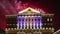 The building of the residence of the Mayor of Moscow with illumination at night, against the background of fireworks. Moscow