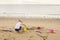 Building sand castles on the beach