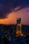 Building skyscraper maybank at sunset rain clouds. Gorgeous views of the landscapes of Kuala Lumpur