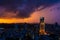 Building skyscraper maybank at sunset rain clouds. Gorgeous views of the landscapes of Kuala Lumpur