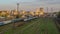 The building of the Southern Railway Station and the trains on platforms against timelapse Kharkiv, Ukraine.