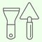 Building spatula thin line icon. Trowel and putty knife or scraper outline style pictogram on white background