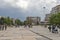 Building and street at the center of town of Dobrich, Bulgaria