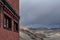 Building of Thiksey Monastery Tibet Buddhism Temple with Mountain background