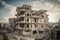 a building is torn down and lying on the ground. demolished building at the centre of the city