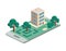 Building and trees isometric scene on smartphone