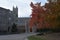 Building, trees and road in Duke University