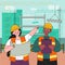 Building under construction flat illustration. Foreman and architects discussing architectural project, builders on construction