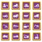 Building vehicles icons set purple