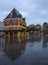 Building Waag at dusk in the center of old city leeuwarden in fr