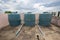 Building water storage tank on blue sky background