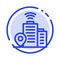 Building, Wifi, Location Blue Dotted Line Line Icon