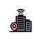 Building, Wifi, Location  Flat Color Icon. Vector icon banner Template