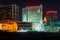 Buildings along the boardwalk at night, in Atlantic City, New Jersey