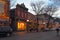 Buildings along King Street in Alexandria, Virginia at night