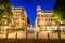 Buildings along Norra Esplanaden at night, in Helsinki, Finland.