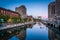 Buildings along the Providence River at twilight, in downtown Pr