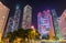 Buildings around Statue Square in Hong Kong at night