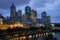 Buildings on bank of Yarra river at night, Melbourne