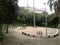 Buildings, benchs and trees in Guinle Park Rio de Janeiro Brazil