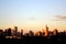 Buildings and catheral during sunset in Maringa, Parana, Brazil