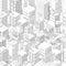 Buildings city seamless pattern. Isometric top view. Vector town city street outline with shadows. Gray lines contour style