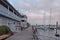 Buildings, docks and boats at sunset in Beaufort, North Carolina