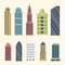 Buildings and downtown skyscrapers. Big city buildings vector illustration. Office apartment and house residential